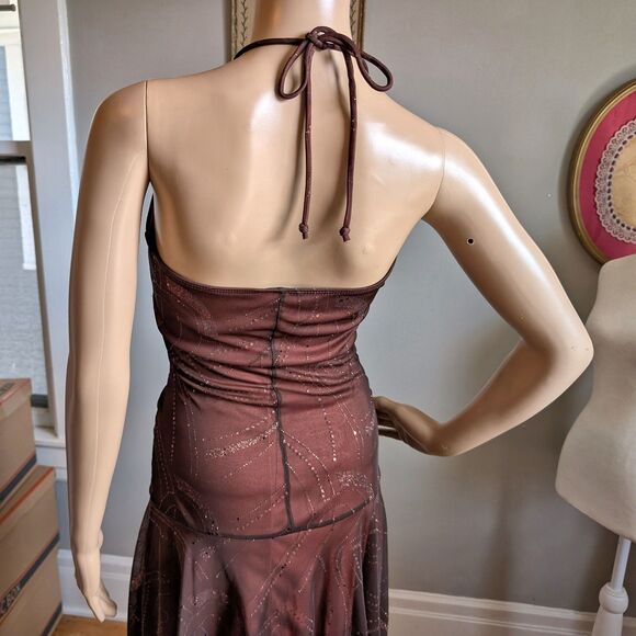Vintage 90s Taboo Mini Dress Party Drop Waist Glitter Trashy Brown Size M - Picture 7 of 11